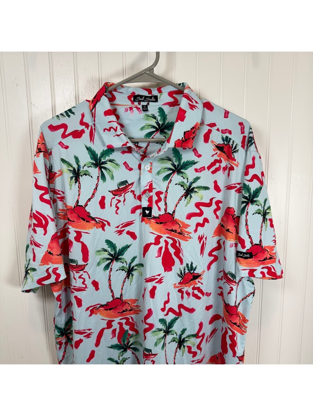 Bad Birdie Men's Short Sleeve Tropical Print Golf Active Polo Shirt Size XL